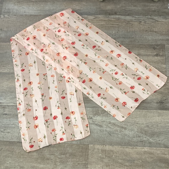 Summer Ready Scarf Orange Sherbet Color with Dainty Flower Pattern Silk - Picture 4 of 8